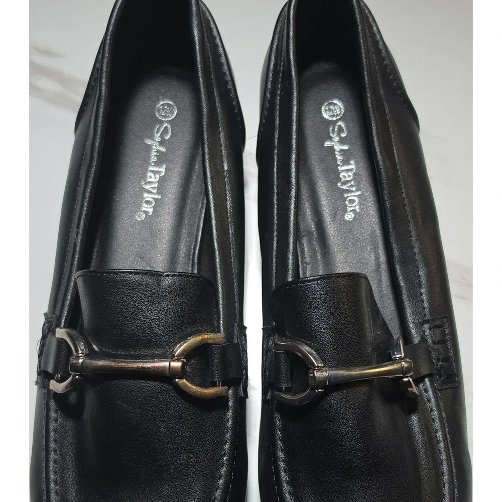 Sophia Taylor Women's Black Slip-On Loafer Flats Metal Bit Round Toe Size 12W